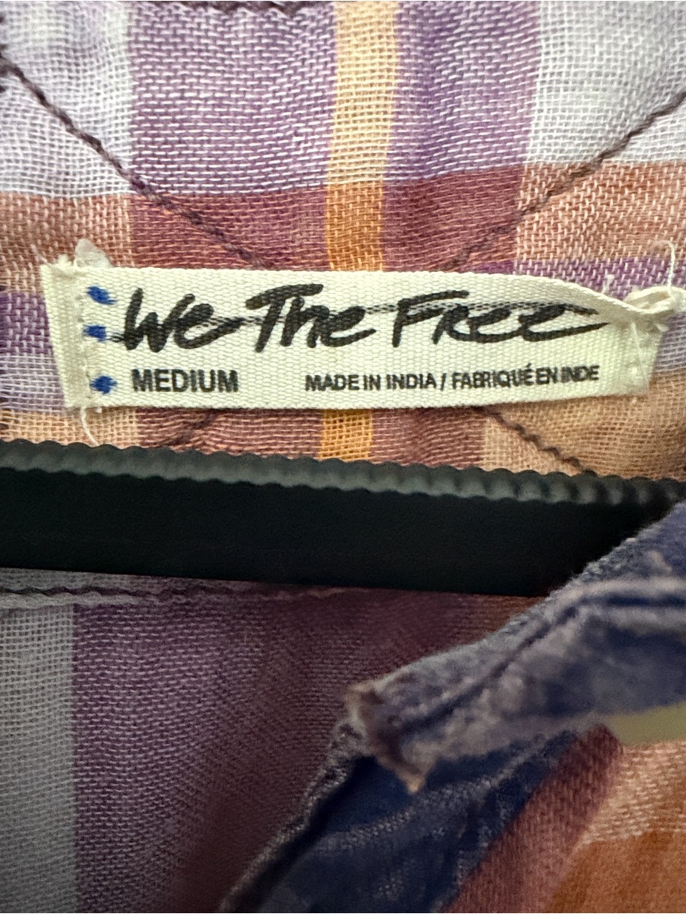 Free People Plaid Button-Front Top in Pink, Orange, Purple - Picture 4 of 13